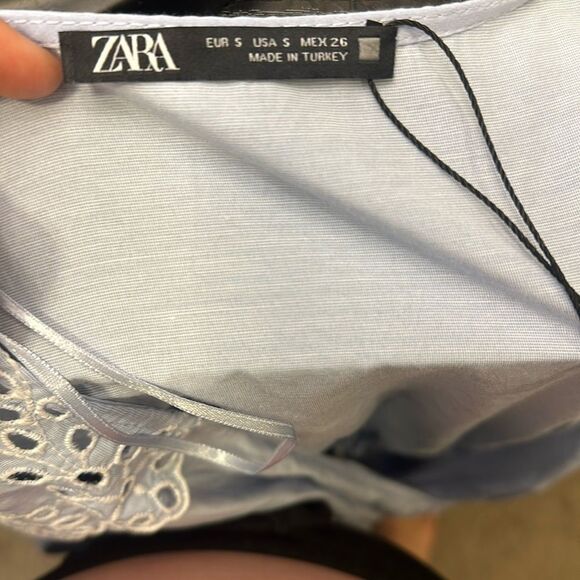 Zara Blue Embroidered Summer Long Sleeve Mini Dress - Picture 7 of 7